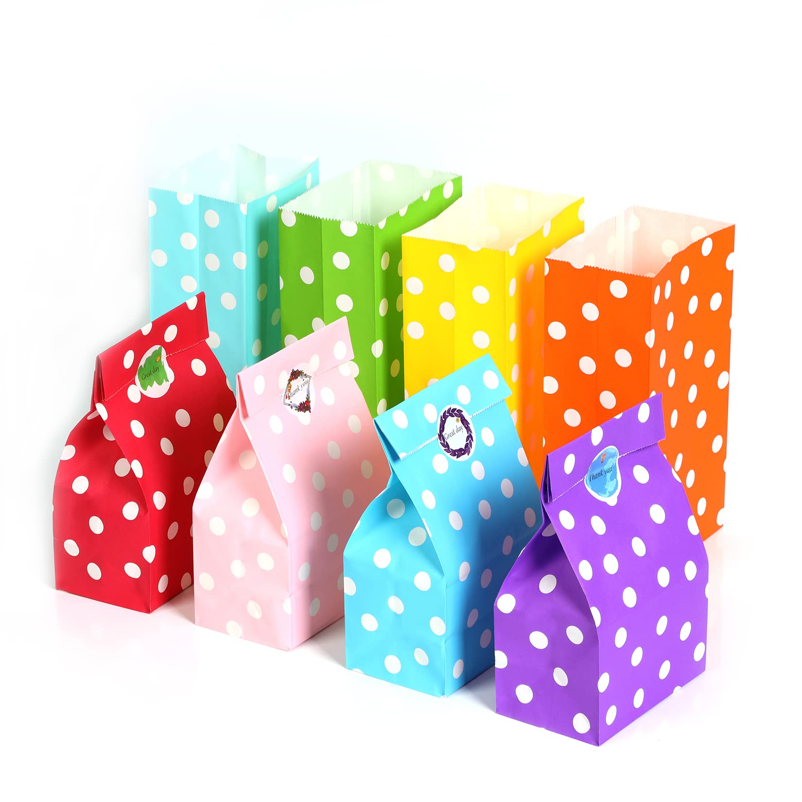 Florskoye 24-Piece Polka Dot Party Favor Bags - Premium Paper Goodie Bags with 24 Stickers for Candy & Treats | Perfect for Kids Birthday, Baby Shower, Christmas, Wedding & Party Supplies | Great for Gift Giving, Classroom Rewards & Celebration Favors