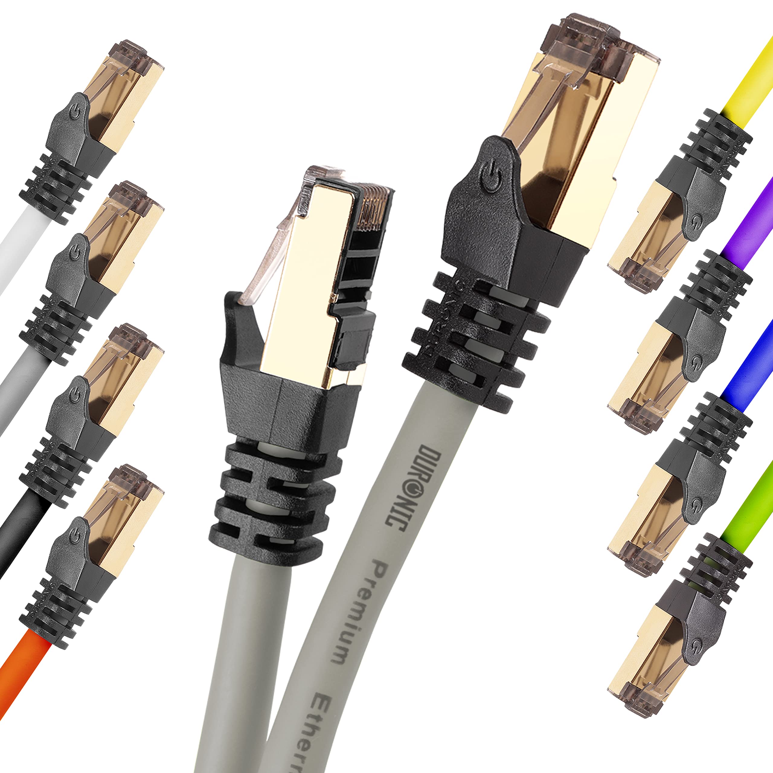 Duronic CAT8 Ethernet Cable 10M (32.8ft) High-Speed 40Gbps 2000MHz Shielded Network Cable - Snagless RJ45 Connector for Gaming, Streaming & Home Office - SFTP Wire, Grey