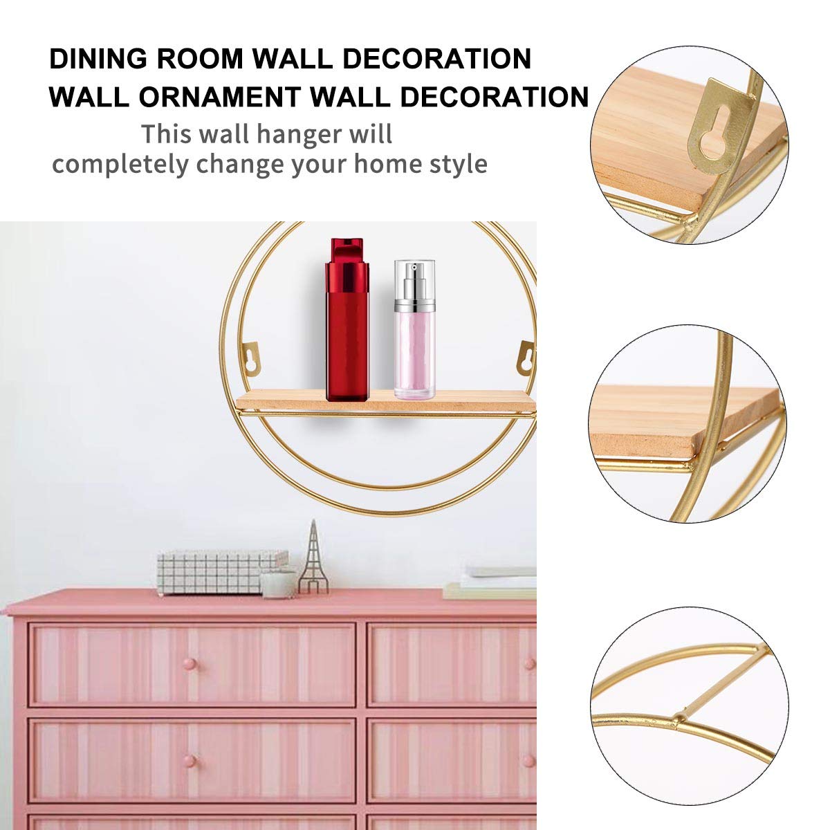 BESPORTBLE Wrought Iron Floating Bookshelf - Metal Wall Shelf Organizer for Home, Office, Kitchen & Bathroom - Spice Rack, Book Display & Storage Solution - Nordic Style Pot Stand & Wall Decor