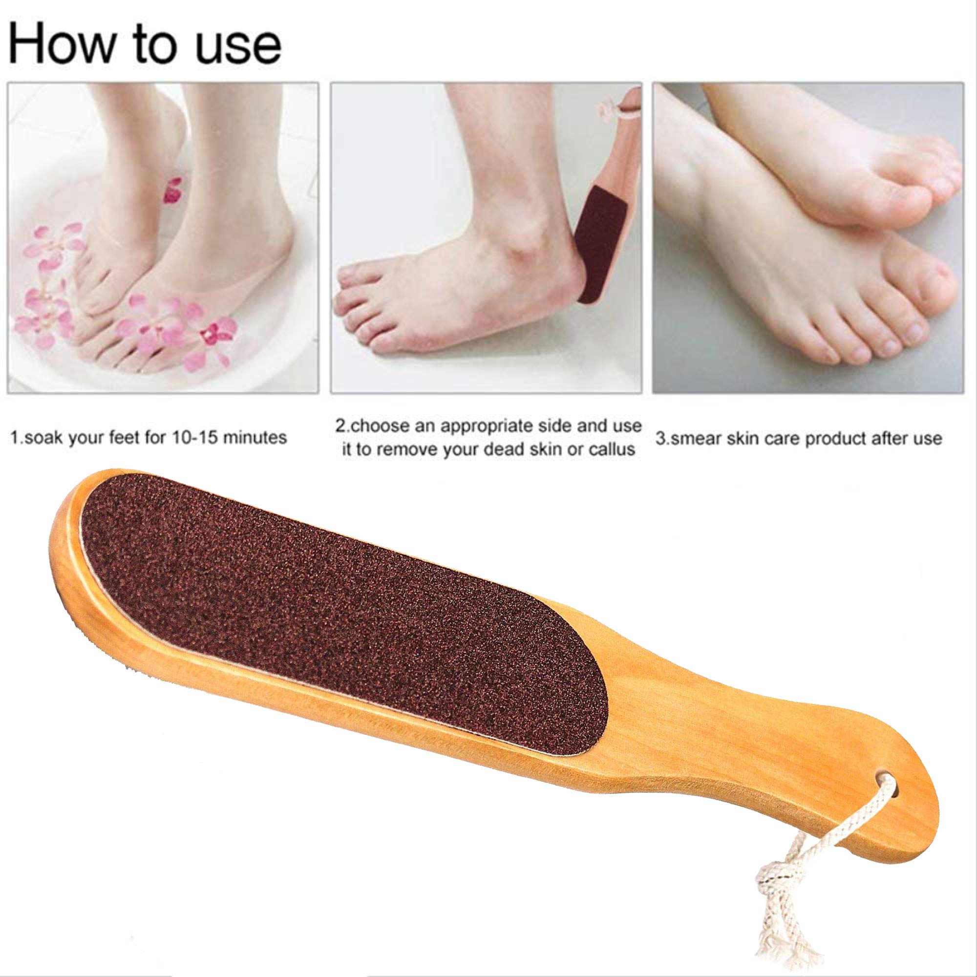 Double Sided Foot File Scrubber - Professional Dead Skin & Callus Remover for Soft Smooth Feet - Wooden Handle Pedicure Tool for Home Spa & Foot Care Routine
