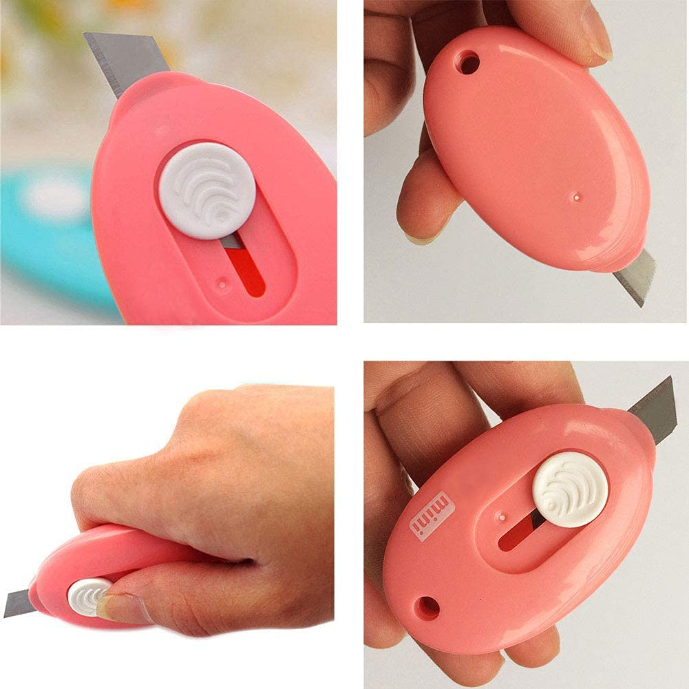 Retractable Utility Knife Set - 6PC Mini Box Cutters with Letter Opener (Blue, Pink, White) | Perfect for Office, Warehouse, Crafting & Home Use