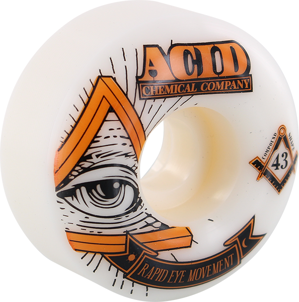 55mm 101a White Acid Rem Pyramid Skateboard Wheels - Set of 4 Wheels for Street Skating, Park Riding & Cruising