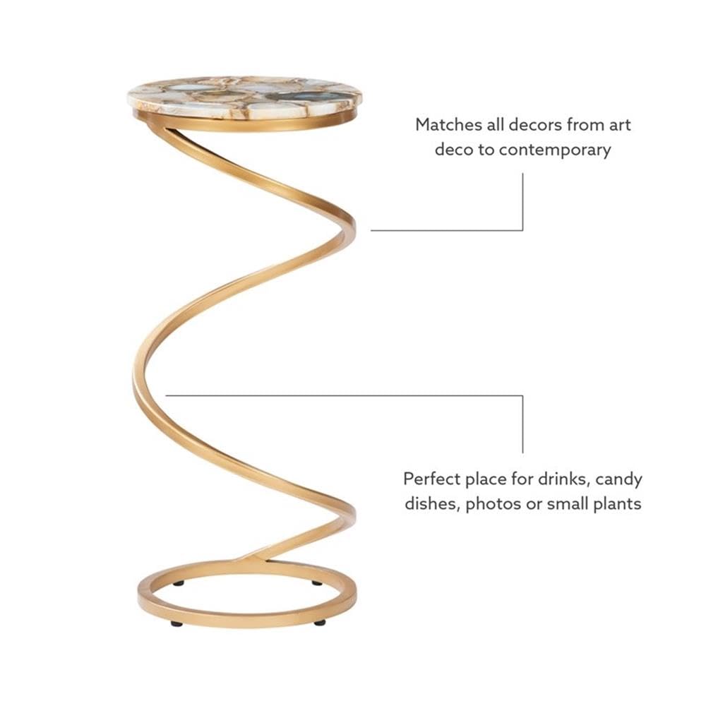 Modern Gold Round Agate & Iron Drink Table - Stylish Side Table for Living Room, Patio, or Office Decor - Perfect for Coffee, Cocktails & Home Accents