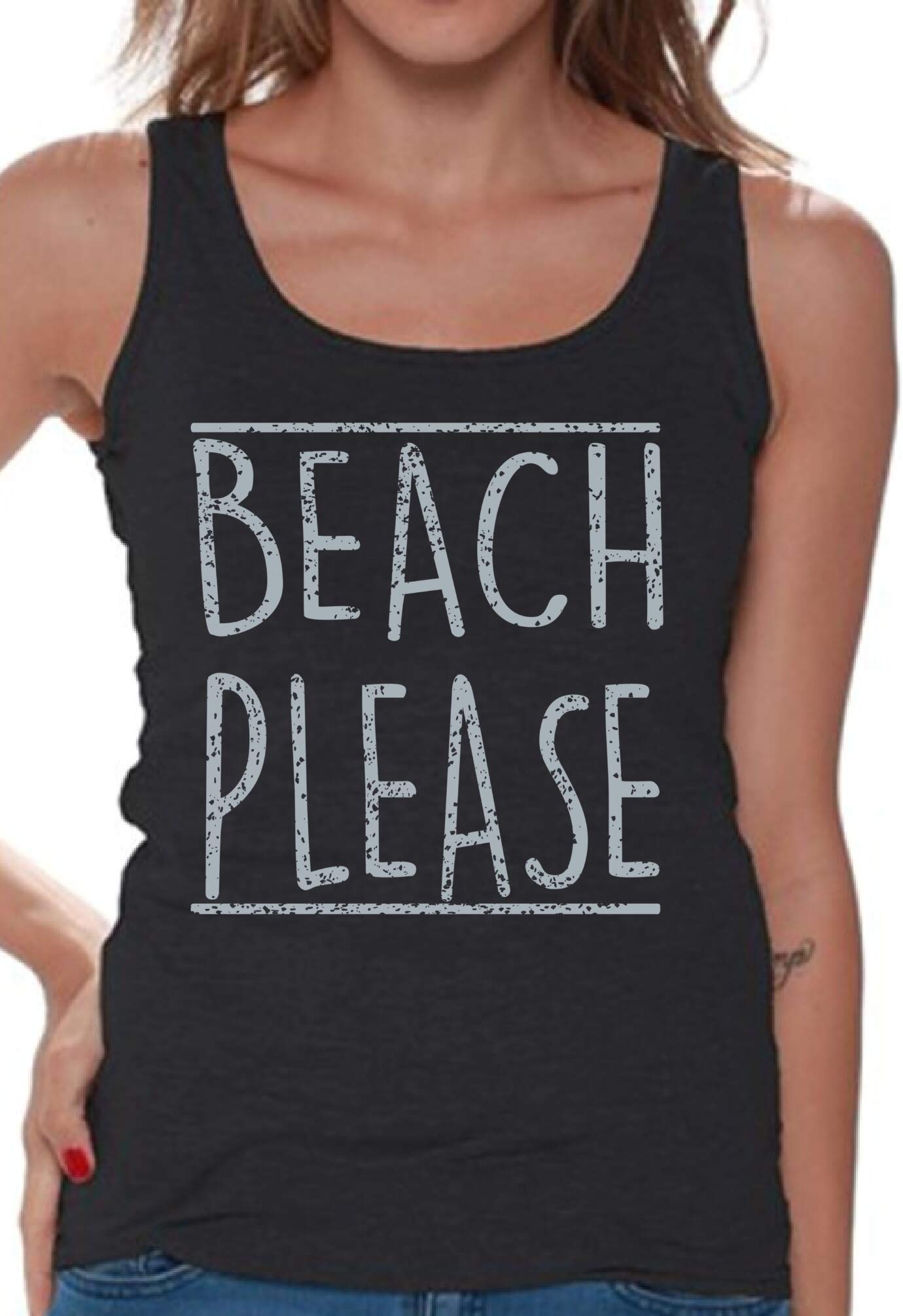 Awkwardstyles Women's Beach Please Tank Top - Gray Sporty Workout Shirt for Yoga, Running & Gym | Cute Casual Summer Tops with Free Bookmark Gift