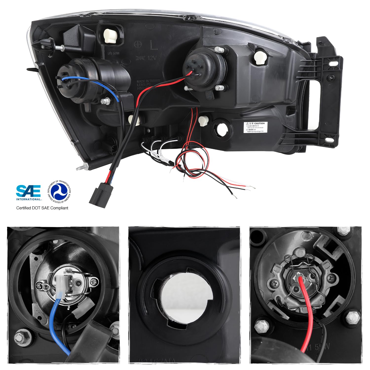 AKKON Chrome Clear Dual Halo Ring LED Projector Headlights for Dodge Ram Pickup Truck - Left & Right Replacement Pair - Upgrade Night Driving Visibility & Style