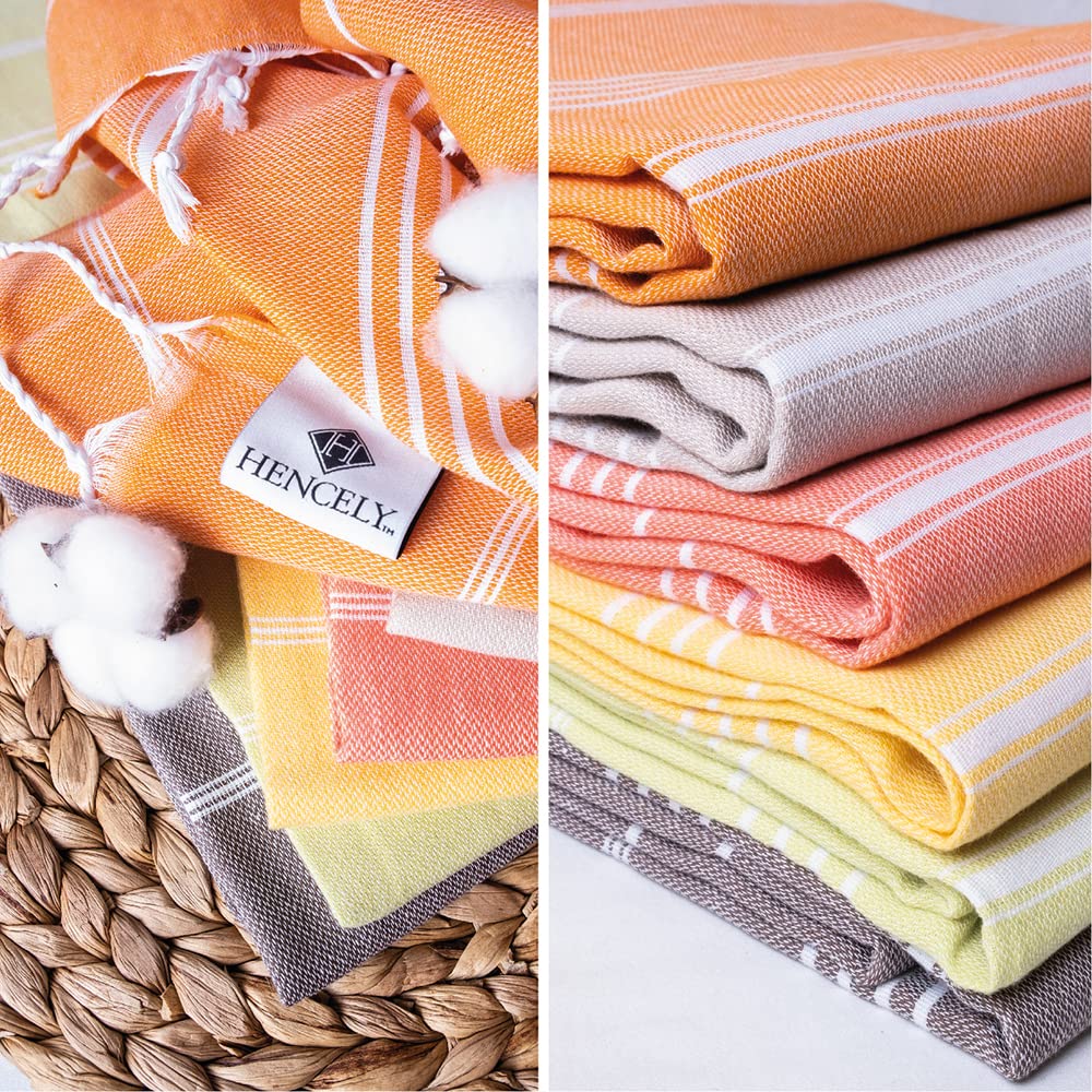 Premium Turkish Beach Towels Set of 6 - 37x68 Inch Oversized Cotton Beach Blankets, Ultra Soft & Quick-Drying, Bulk Family Pack for Bath, Pool, Beach & Vacation - Gold (Perfect for Summer Getaways, Picnics, Yoga & Outdoor Activities)
