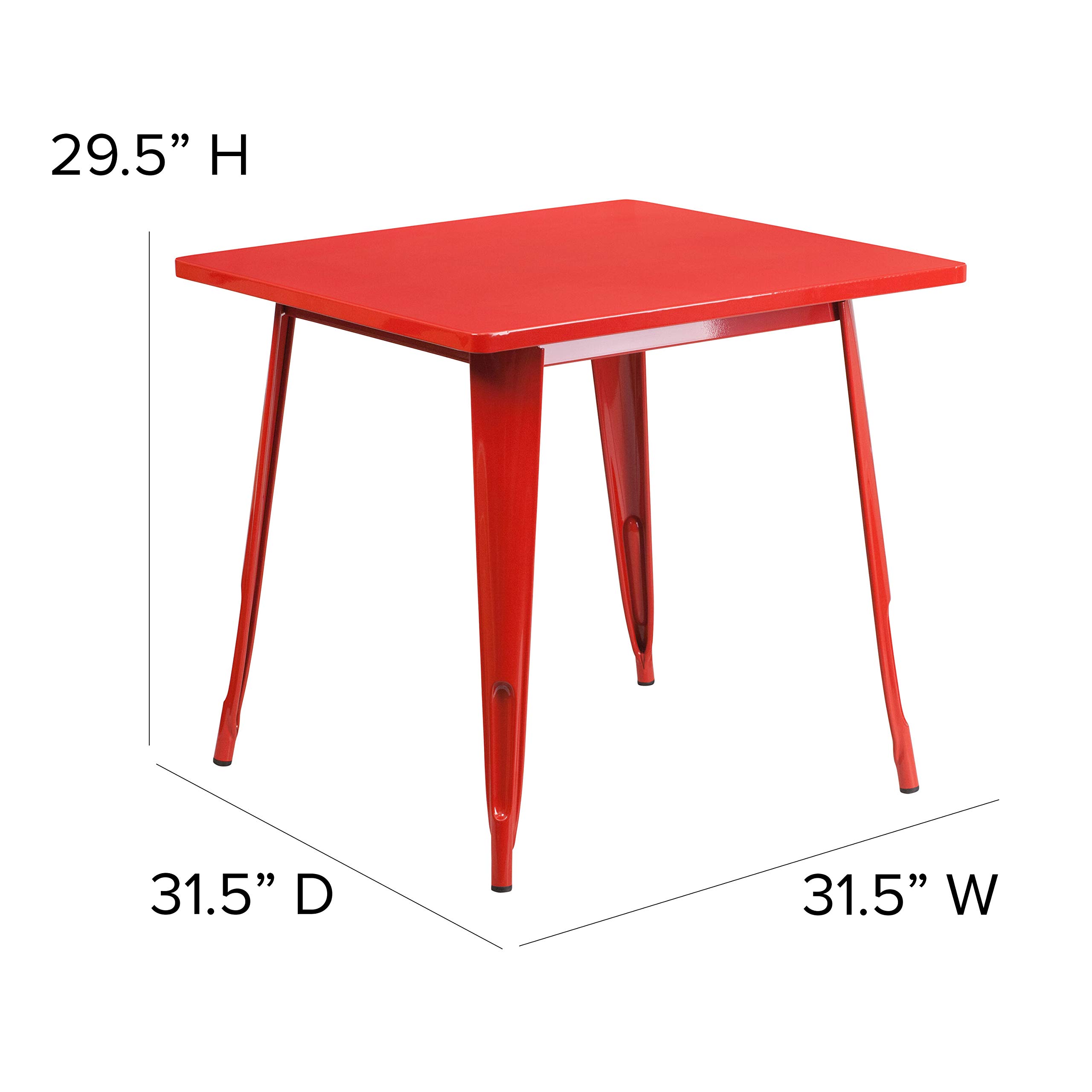 EMMA & OLIVER 31.5 Inch Square Red Metal Bistro Table - Heavy Duty Commercial Grade Indoor Outdoor Dining Table for Restaurants, Cafes, Patios & Backyards