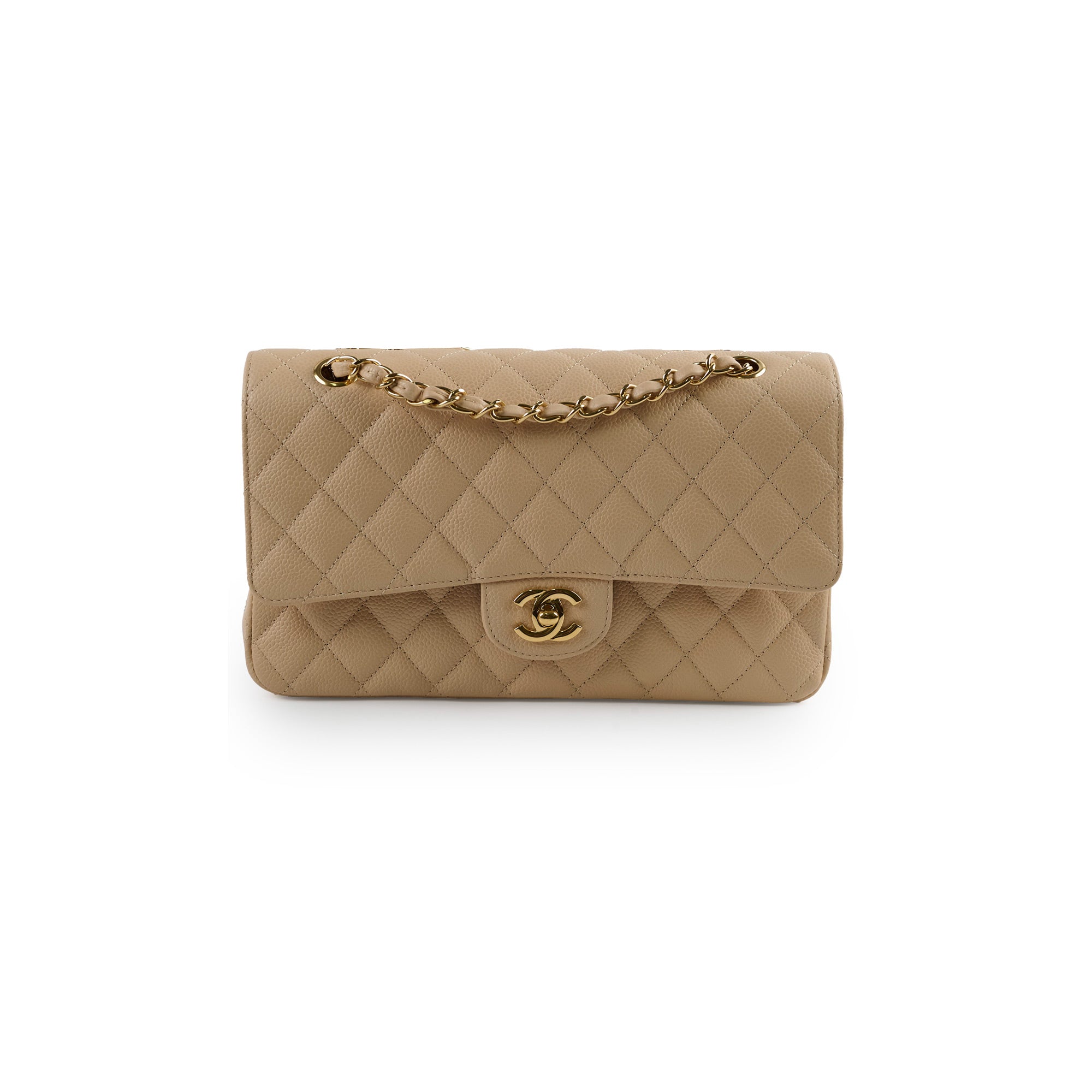 Chanel Caviar Medium M/L Classic Double Flap Bag in Beige Clair - Timeless Luxury Handbag for Women | Perfect for Work, Evening Events & Special Occasions