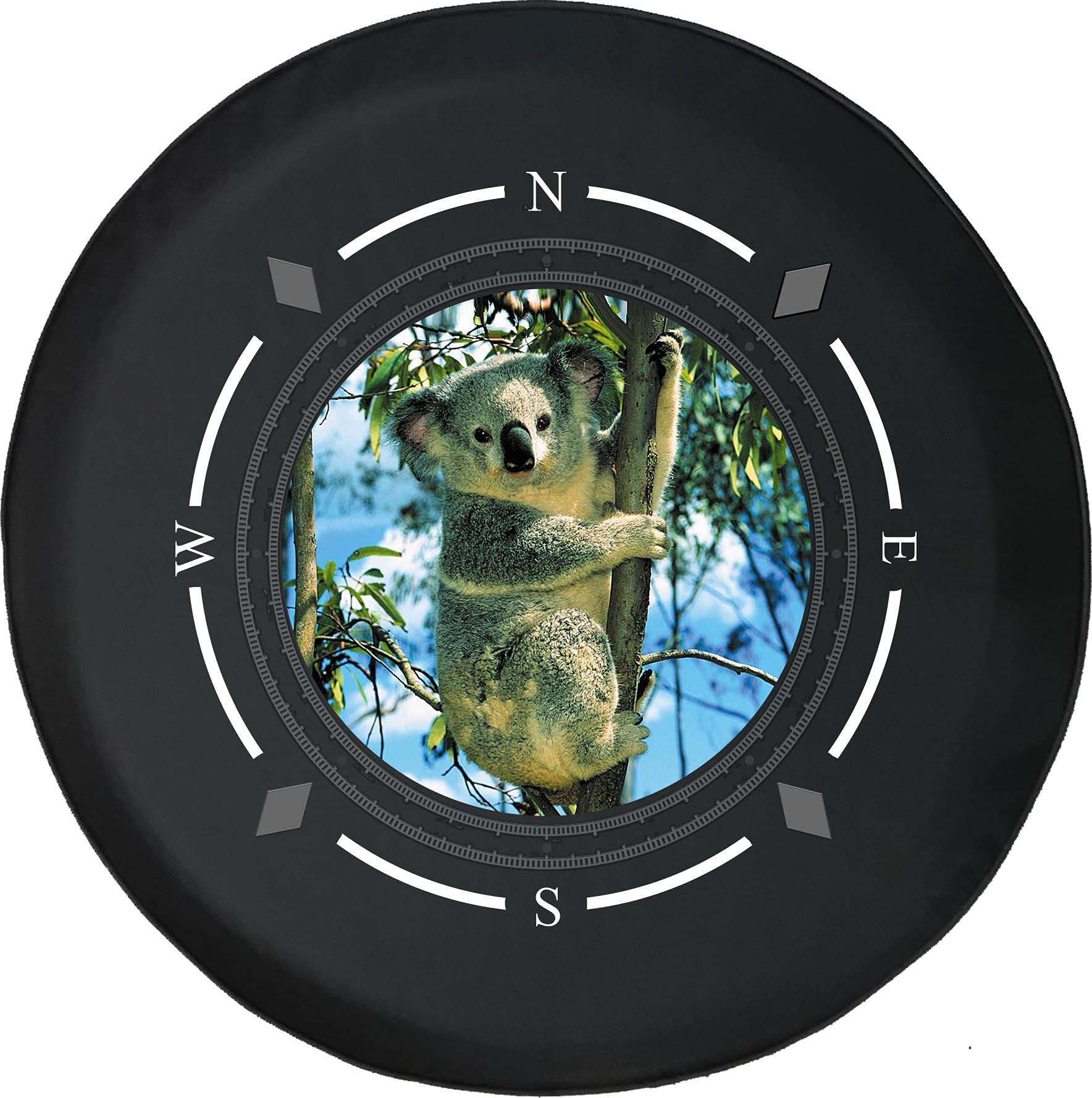 American Unlimited Spare Tire Cover with Compass & Koala Bear in Bamboo Design - Universal Fit for SUV, Trailer, RV Wheel Covers | Durable Outdoor Accessories for Camping, Off-Road Adventures & Vehicle Protection