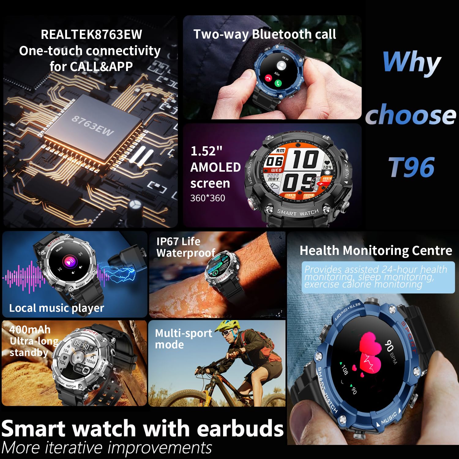 Smart Watch with Wireless Earbuds - 1.52