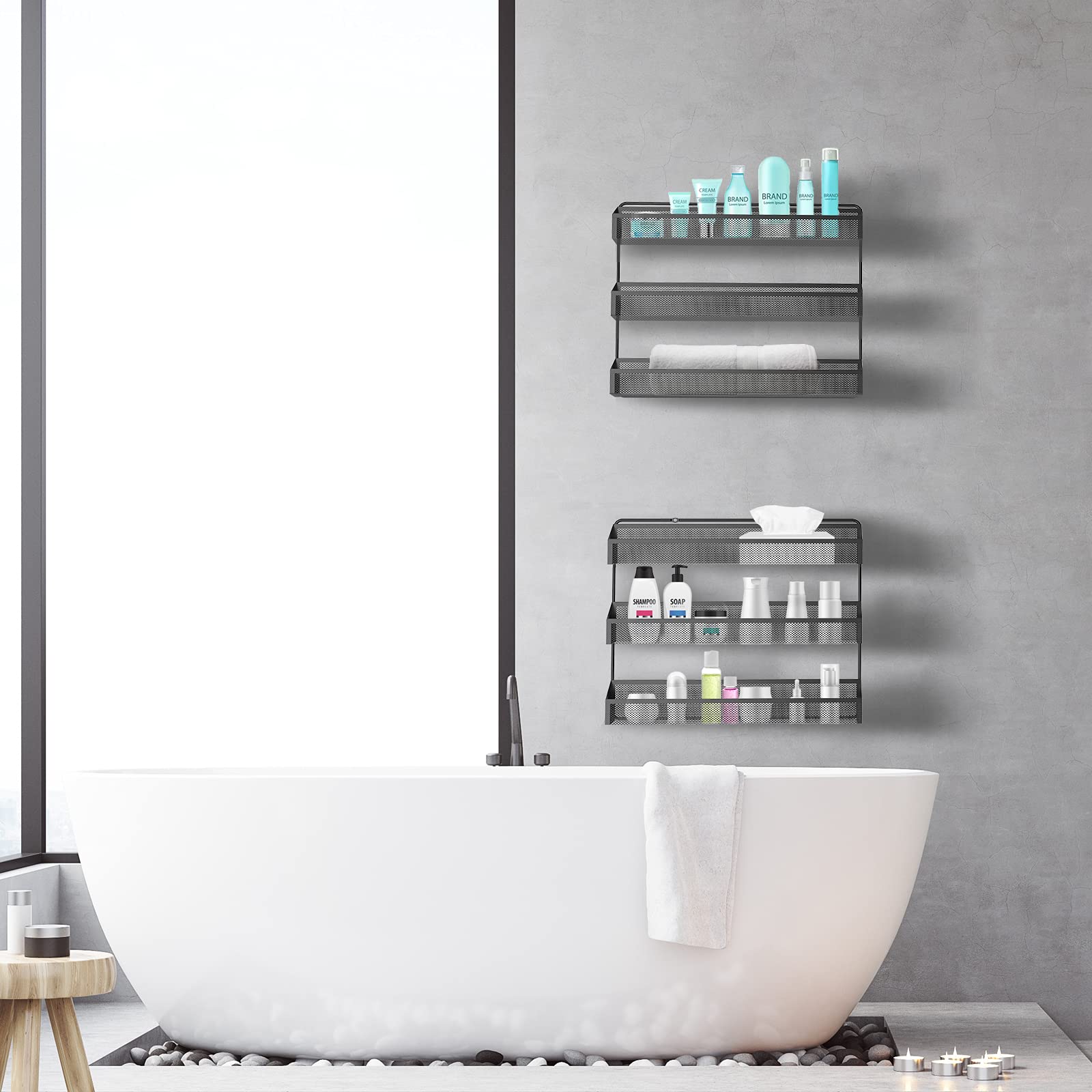 AULEDIO 2-Pack 3-Tier Spice Rack Organizer - Countertop or Wall Mount Kitchen Storage Shelf for Spices, Condiments, Cosmetics - Perfect for Cabinet, Pantry, Bathroom & Shower Organization (Black)