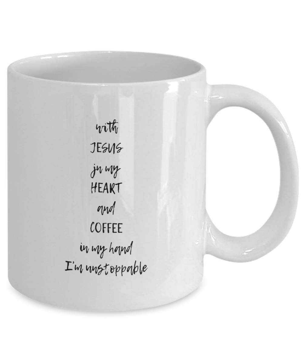 Funny Coffee Mug - 'With Jesus in My Heart and Coffee in My Hand I'm Unstoppable' - Inspirational Gift for Christians, Office Humor, Morning Motivation - Perfect for Daily Use, Work, and Gifts