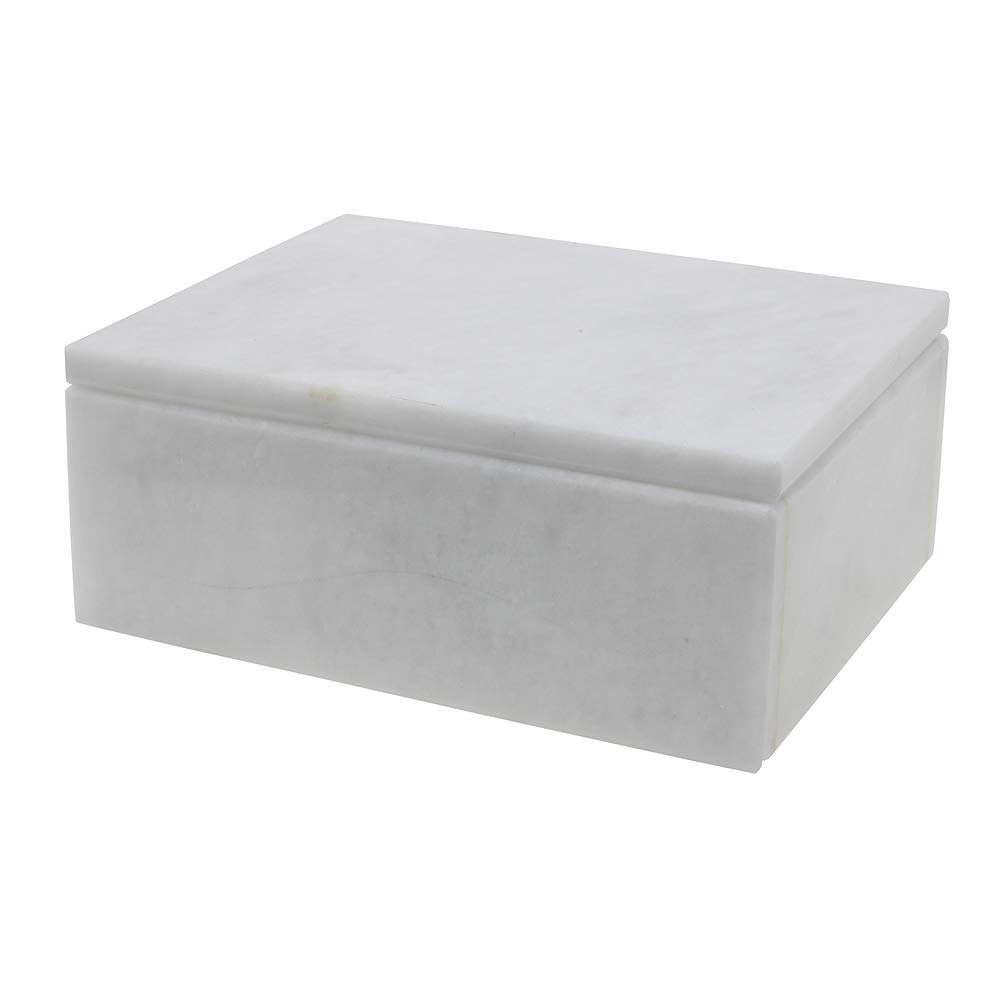 Hand Carved Rectangular Marble Jewelry Box with Lid - Polished Luxury Stone Keepsake Organizer with Non-Slip Rubber Pads - Lightweight Compact Storage Box for Rings, Necklaces & Valuables - Perfect for Home Decor, Wedding Gifts & Travel Jewelry Cases