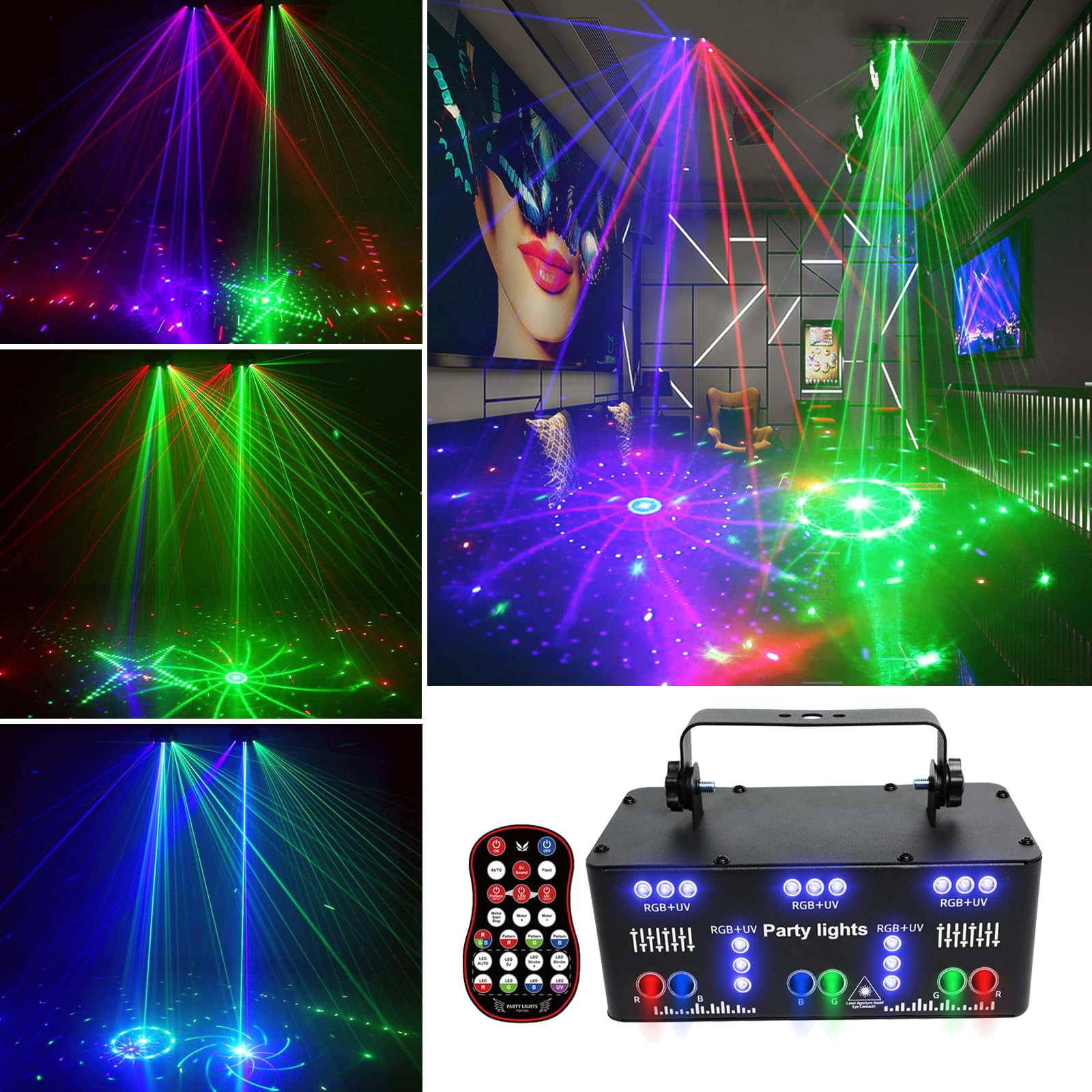 Professional DJ Party Lights - 21 Lens RGB UV Disco Strobe Stage Lighting with DMX 512 & Sound Activation, Remote Control for Home Parties, Birthday, Christmas, Club Events - Perfect for Dance Floors, Nightclubs, and Stage Performances