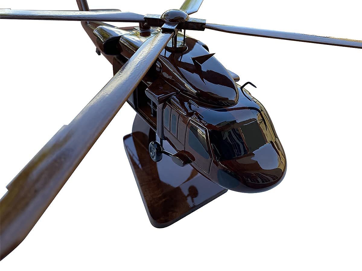 UH60 Blackhawk Helicopter Model - Mahogany Wood Desktop Display - Perfect for Military Enthusiasts, Office Decor & Gift Ideas