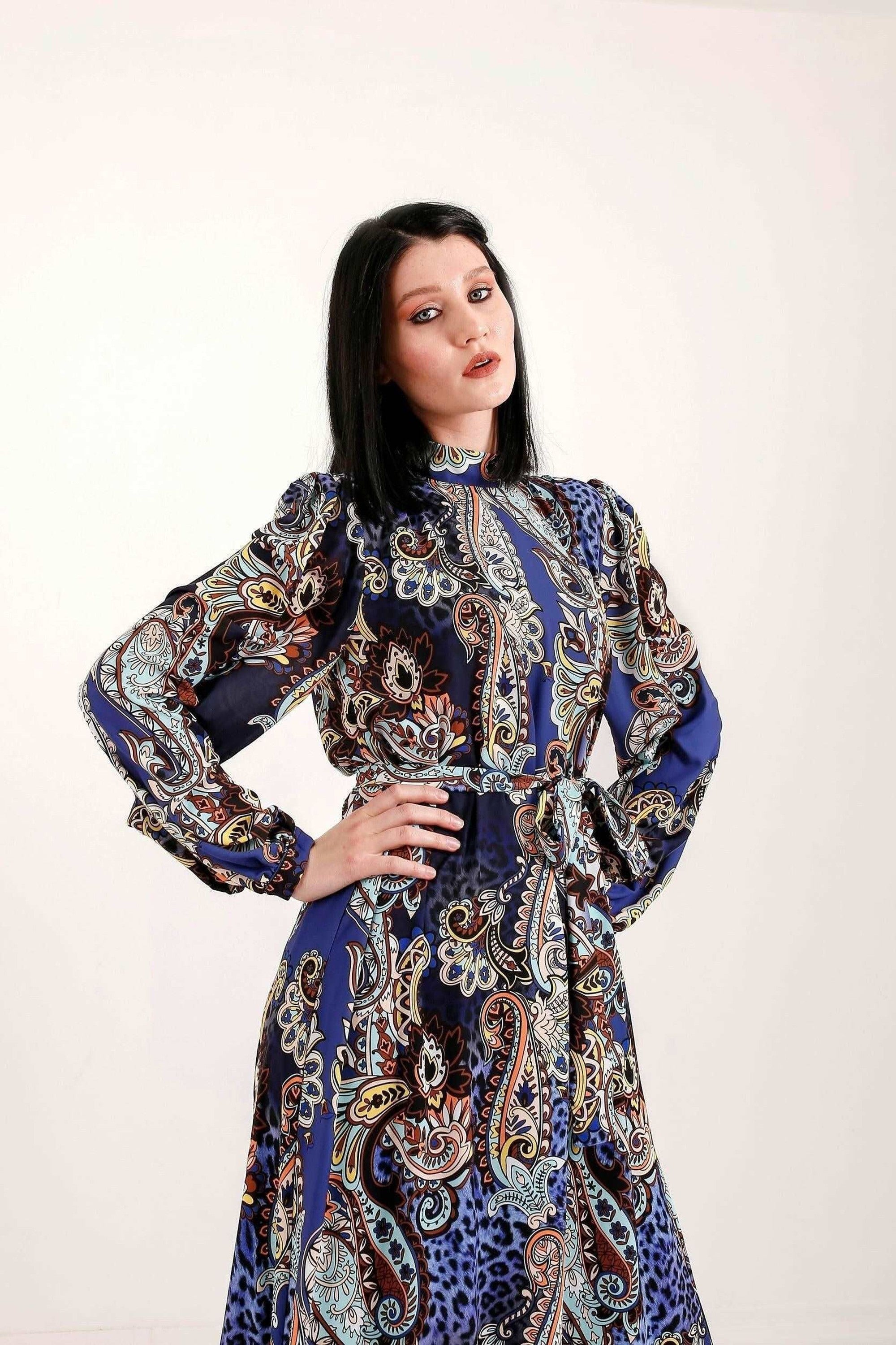 Hailey Long Sleeve Self Belted Maxi Dress for Women - Elegant Flowy Formal & Casual Dress for Weddings, Parties & Office Wear