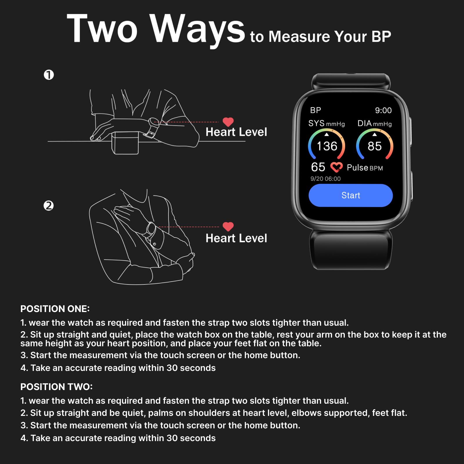 Smart Blood Pressure Watch with Patented Air Pump Cuff - 1.95