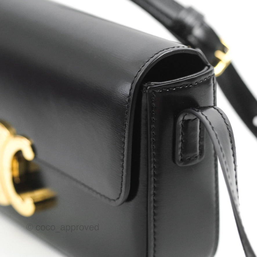Celine Triomphe Shoulder Bag in Black Calfskin Leather - Luxury Crossbody Purse for Women, Perfect for Work, Date Night & Travel Accessories