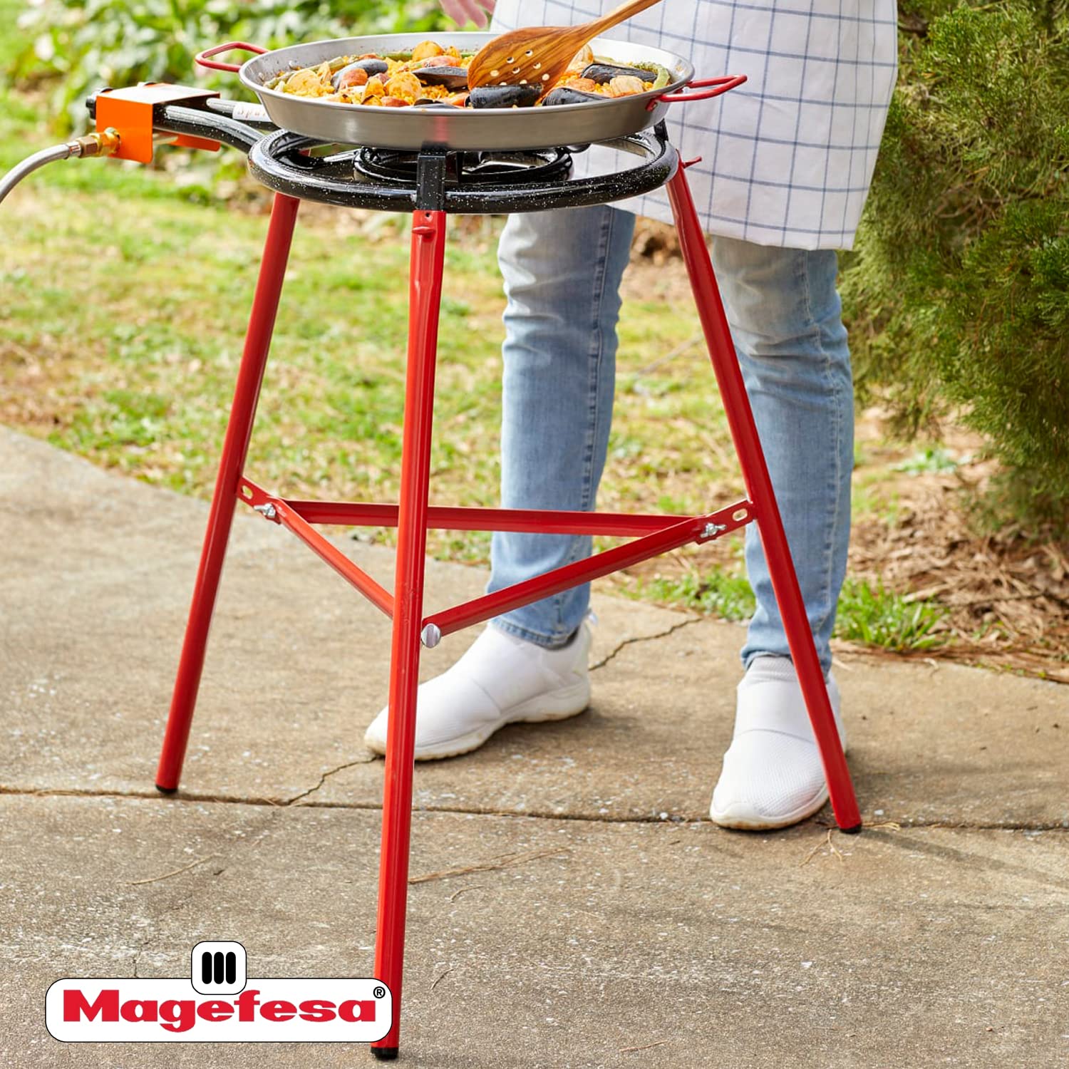 **MAGEFESA 16-Inch Heavy-Duty Enameled Paella Pan Burner – Compatible with 22-Inch Pans, High Heat Resistance (Tripod Sold Separately) – Perfect for Outdoor Cooking, BBQs, and Spanish Paella Parties**