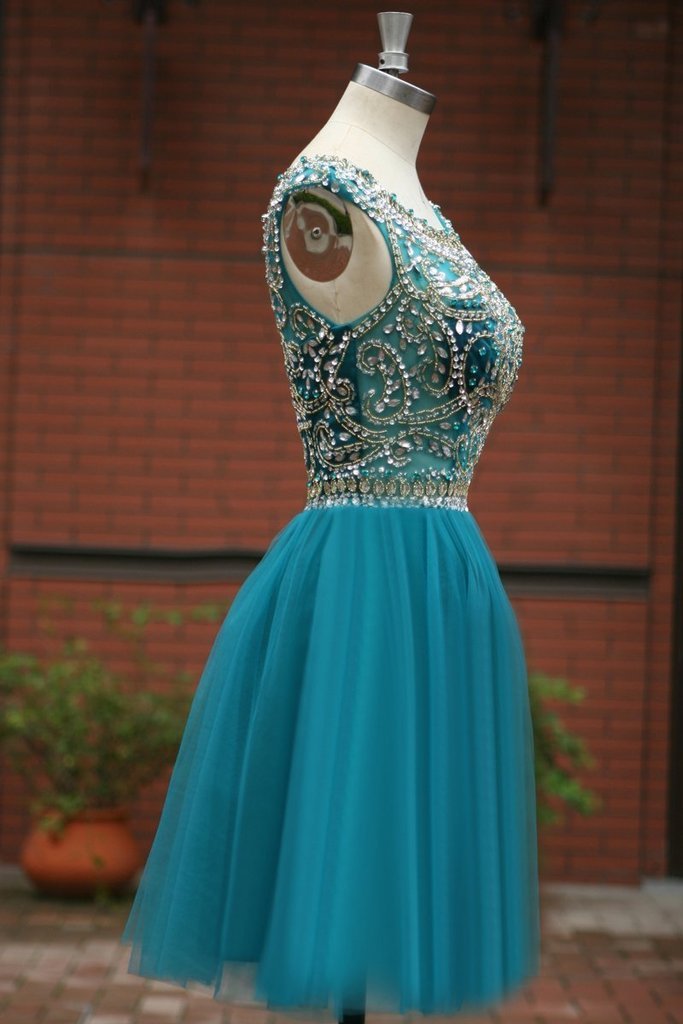 Elegant Women's Short High Neck Beaded Tulle Cocktail Dress for Party, Homecoming, Prom, Wedding Guest - Perfect for Evening Events & Special Occasions