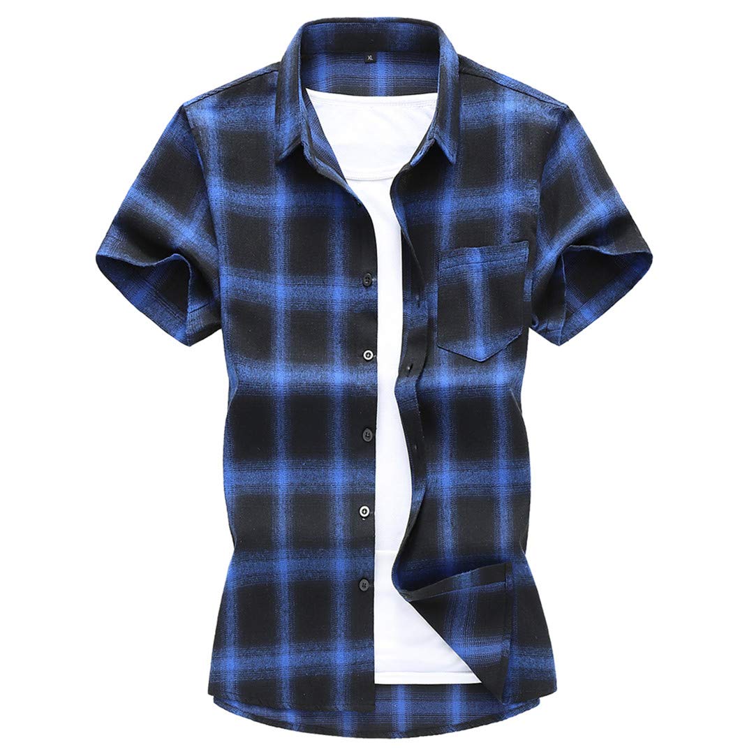 Men's Summer Casual Plaid Button-Up Shirt - Regular Fit Short Sleeve Shirt for Outdoor Activities & Vacation Wear