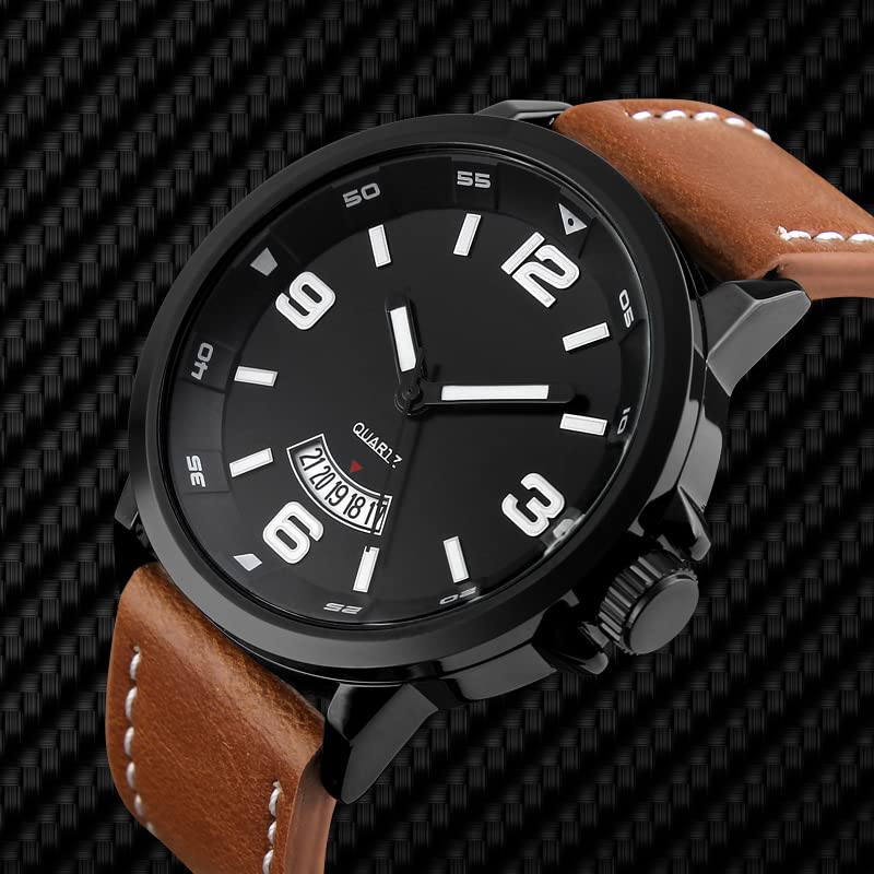 Men's Military Sports Watch - Waterproof Quartz with Leather Strap for Outdoor & Army Use