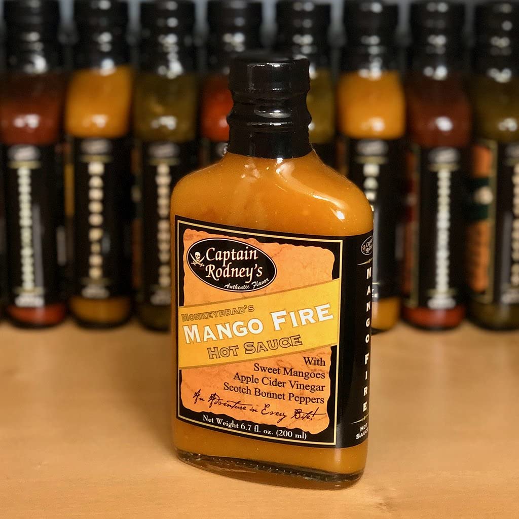 Captain Rodney's Mango Fire Hot Sauce - Spicy Mango Habanero Pepper Sauce - Gourmet Hot Sauce for Tacos, Wings & Seafood - 5oz Bottle