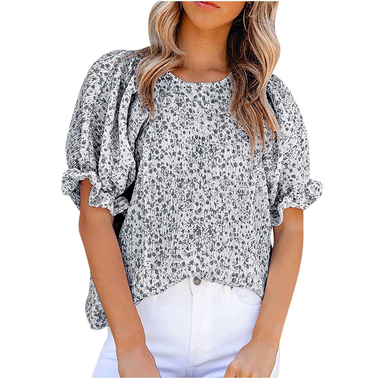 Trendy Women's Puff Sleeve Tops - Short Sleeve Summer Blouses & Graphic Crewneck Tees for Casual Outings, Dates & Office Wear