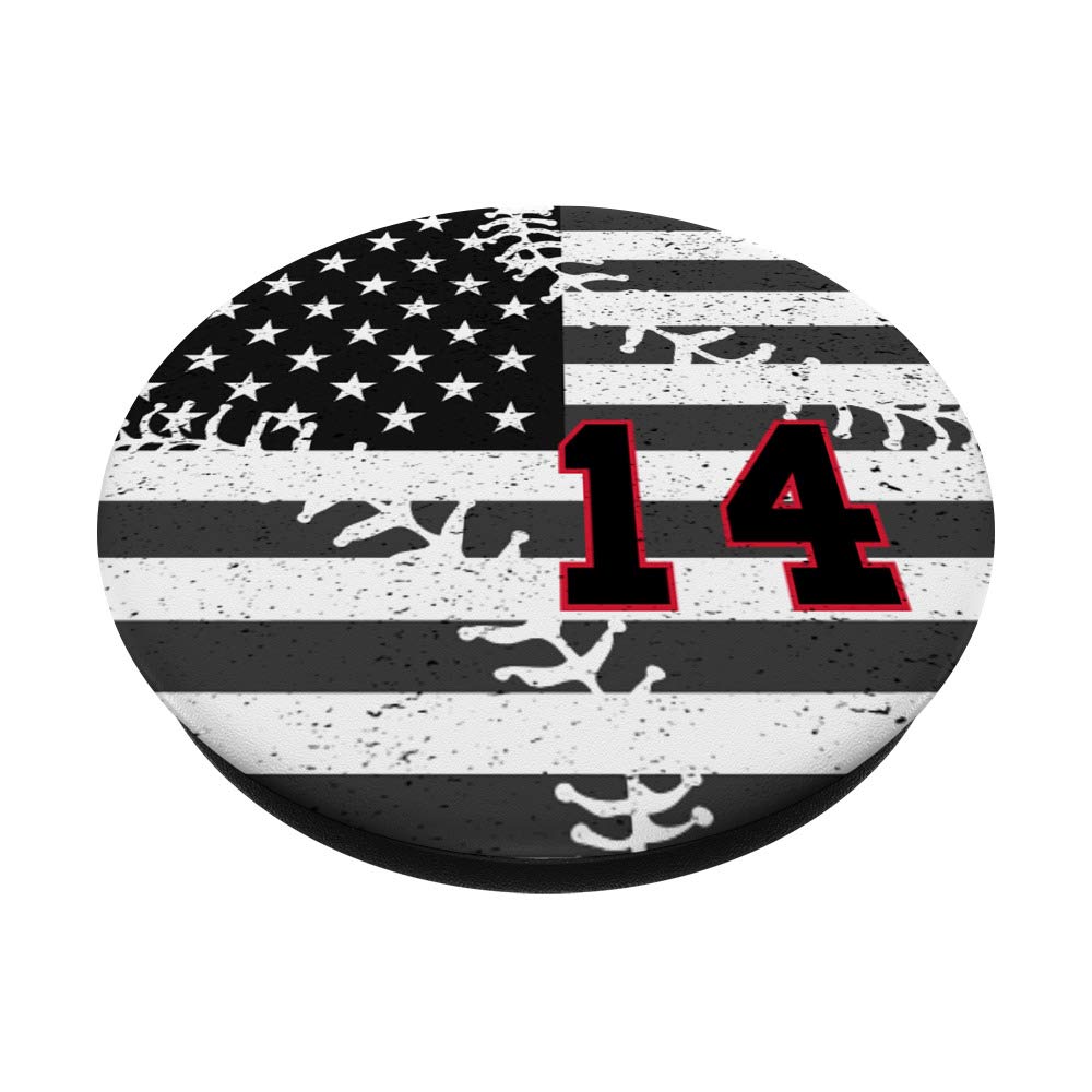 USA Flag Baseball PopSockets PopGrip - Swappable Phone Grip with Black & Red Design (Number 14) - Perfect for Sports Fans, Patriotic Gifts & Phone Protection