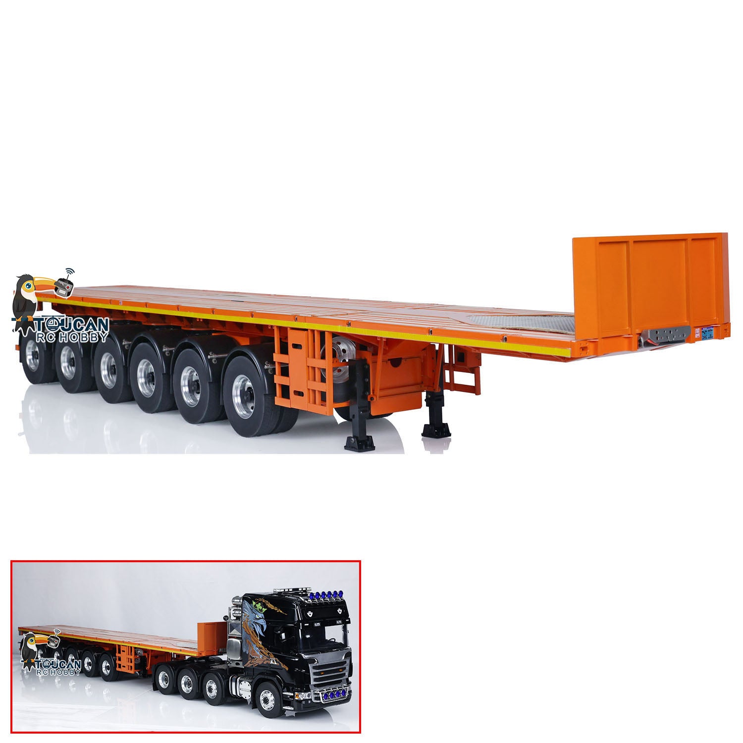 NOOXION 1/14 Scale 6 Axle Heavy Duty Metal Flatbed Trailer for RC Tractor Trucks - Compatible with Remote Control Electric Cars, Hobby Models & DIY Parts - Perfect for Hauling Simulation, Construction Play & RC Car Shows