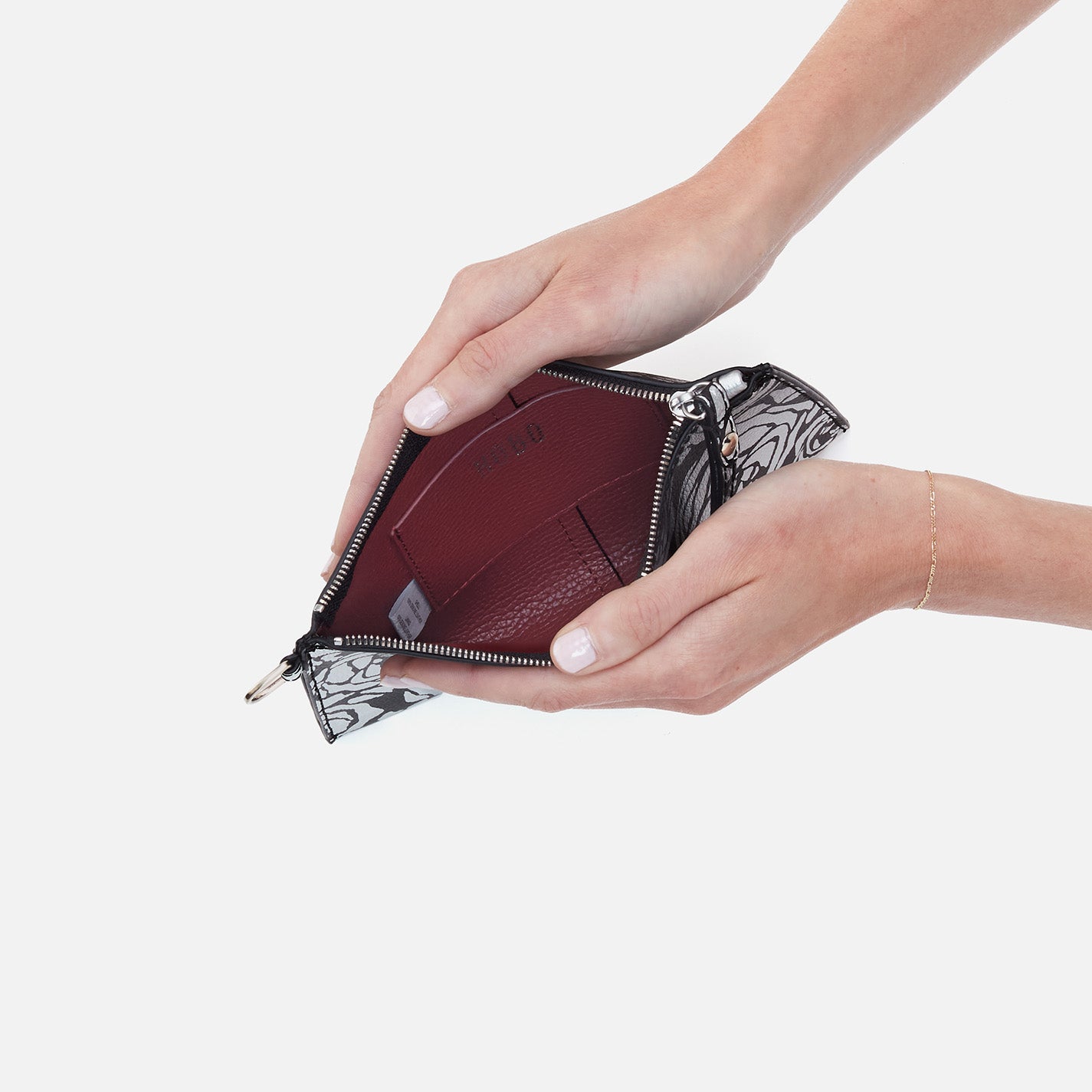 Vida Small Pouch in Micro Pebbled Leather - Silver Rose Print | Compact Wristlet Clutch for Women | Perfect for Parties, Weddings & Everyday Use