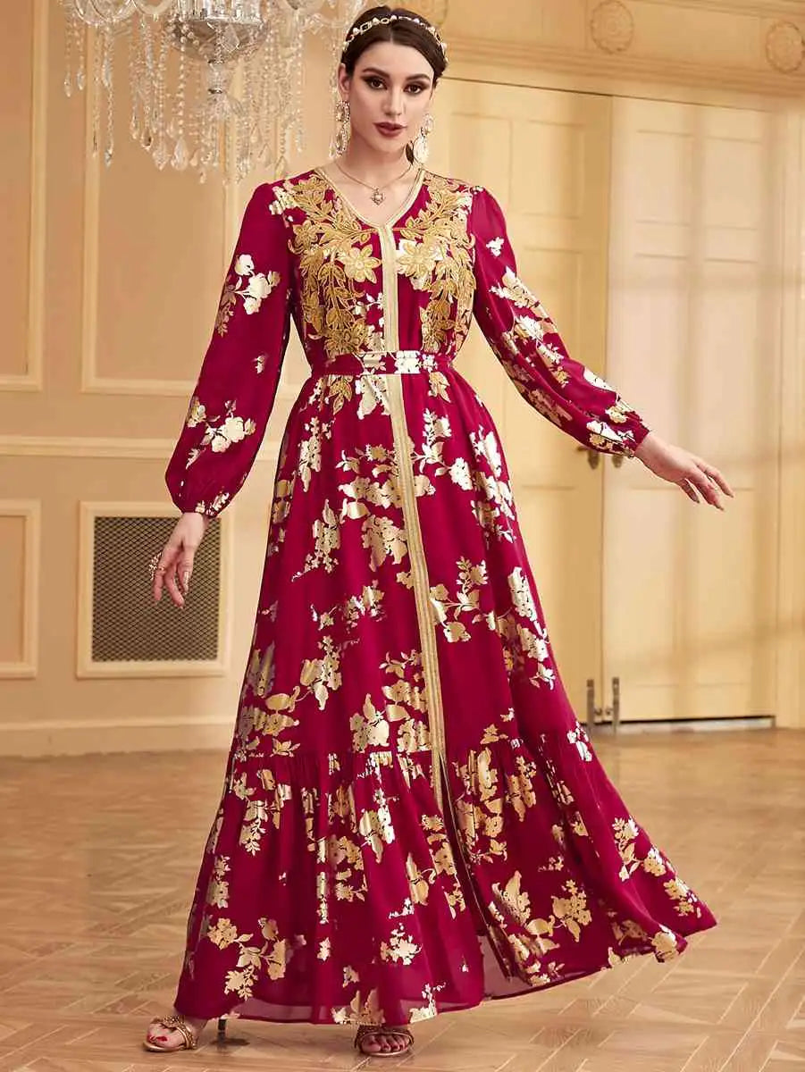 Elegant Moroccan Caftan Kaftan Dress for Women - Handmade Bronzing Eid Party Wear - Perfect for Weddings, Festivals & Special Occasions