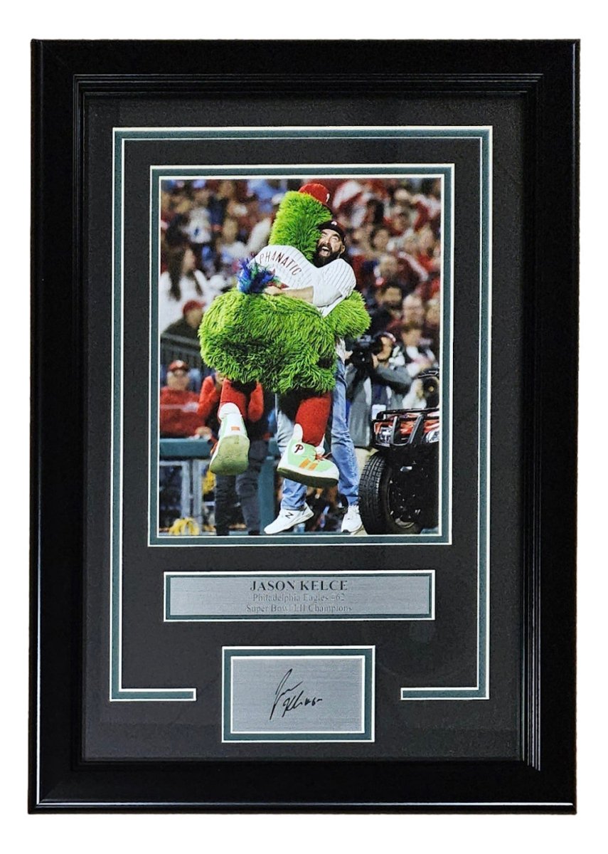 Jason Kelce Framed 8x10 Phanatic Hug Photo with Laser Engraved Signature - Authentic NFL Memorabilia for Eagles Fans - Perfect for Home, Office, or Sports Man Cave Decor