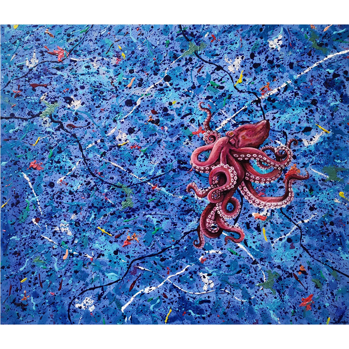 Octo Acrylic Painting on Canvas - Modern Wall Art for Living Room, Bedroom & Office Decor