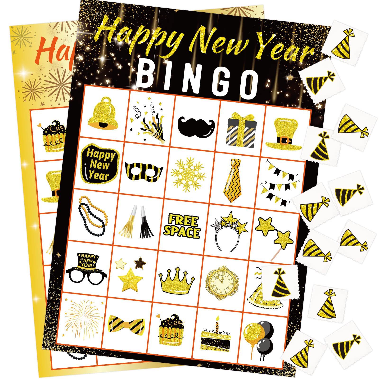 New Year Bingo Game for Kids - 24 Players Holiday Party Supplies Set for Classroom, Family Reunion & New Years Eve Celebration