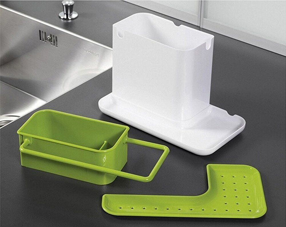 JAPP 3-in-1 Kitchen Sink Organizer Holder for Dish Soap, Sponge, Brush & Cleaning Supplies - Space Saving Under Sink Storage Solution for Kitchen, Bathroom & Laundry Room Organization