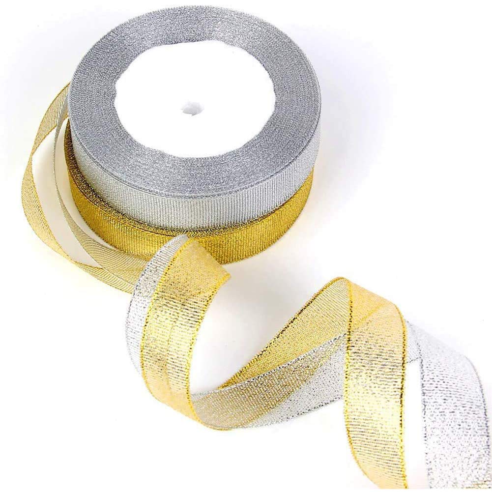 SQINAA 2-Pack Glitter Organza Ribbon Bundle - 10 Yards Each, Shimmery Gift Wrapping Ribbon for Balloons, Crafts, Hair Bows, Floral Arrangements, Party Decorations & Wedding Favors - Perfect for DIY Projects, Gift Presentation and Special Occasions