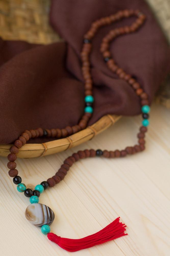 108 Bead Raktu Seed Mala Prayer Necklace - Natural Rudraksha Meditation Beads for Yoga, Mindfulness & Spiritual Healing - Perfect for Buddhist Chanting, Hindu Puja & Stress Relief