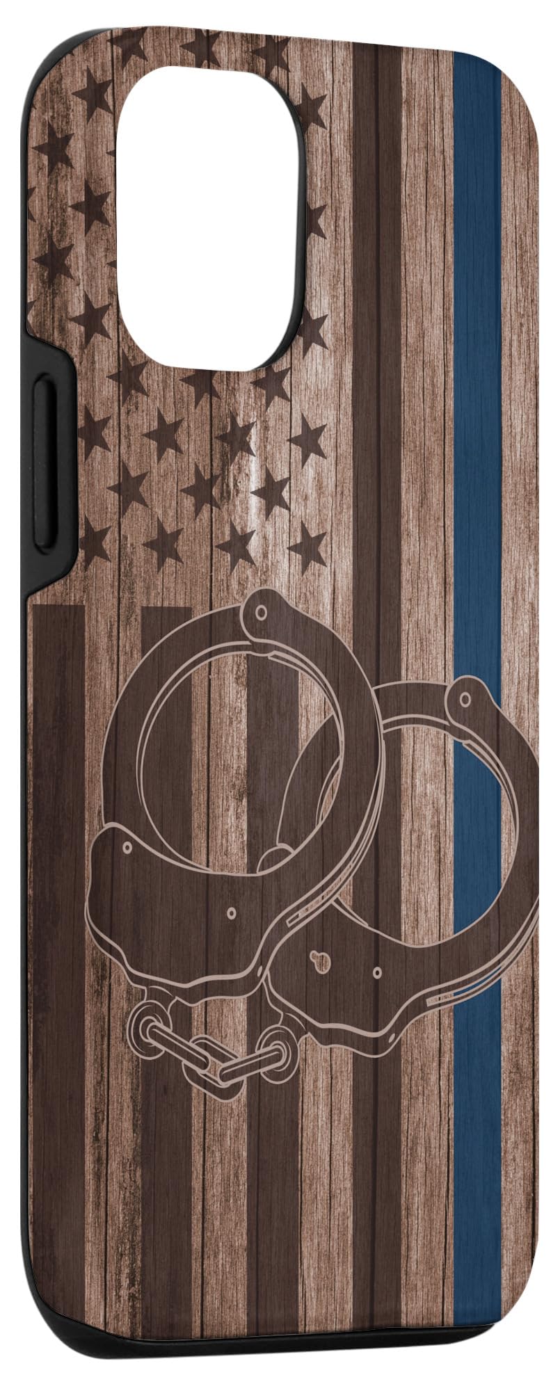 iPhone 12/12 Pro Thin Blue Line Wood Case - American Flag Police Officer Design with Handcuffs - Perfect for Law Enforcement, First Responders & Patriotic Supporters