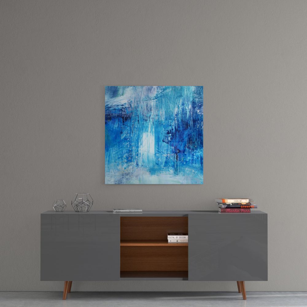 Blue Abstract Square Wall Art - Modern Canvas Painting for Home & Office Decor - Perfect for Living Room, Bedroom, or Workspace