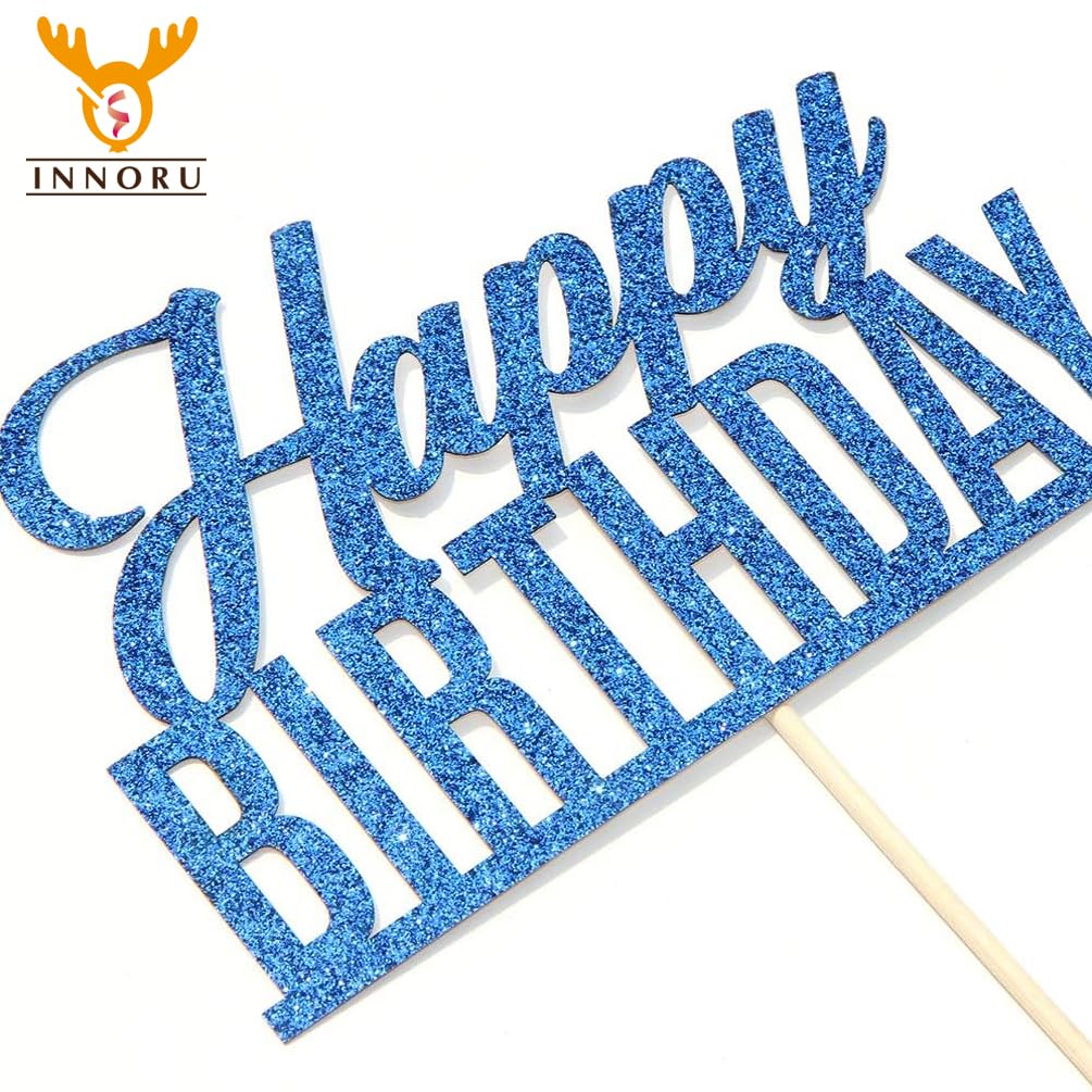 Blue Glitter Happy Birthday Cake Topper - Anniversary Party Decorations for Adults & Kids - Cake Decorating Supplies for Birthday Celebrations | Perfect for Wedding, Baby Shower & Graduation Parties