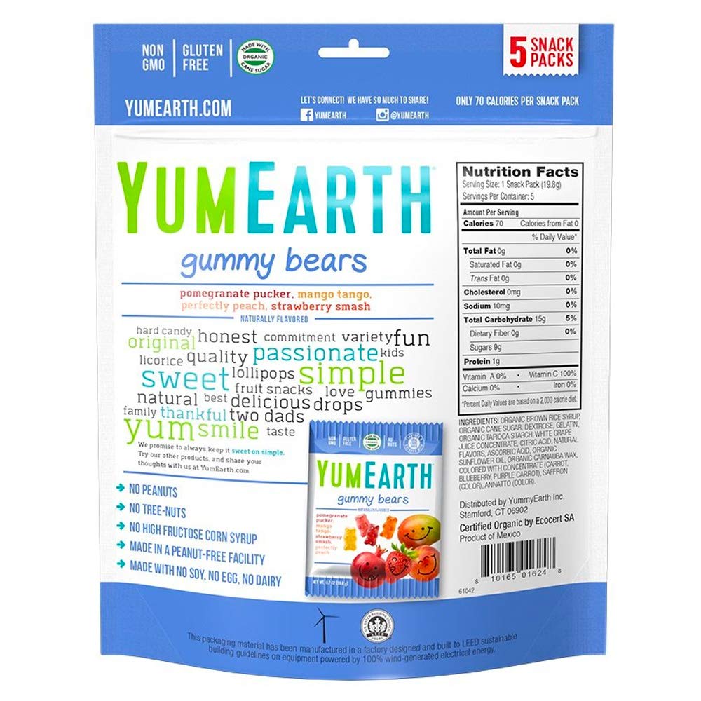 YumEarth Gluten Free Gummy Bears - 5 Pack (99g) | Assorted Natural Fruit Flavors | Vegan & Allergy Friendly Candy | Perfect for School Lunches, Birthday Parties & Movie Nights
