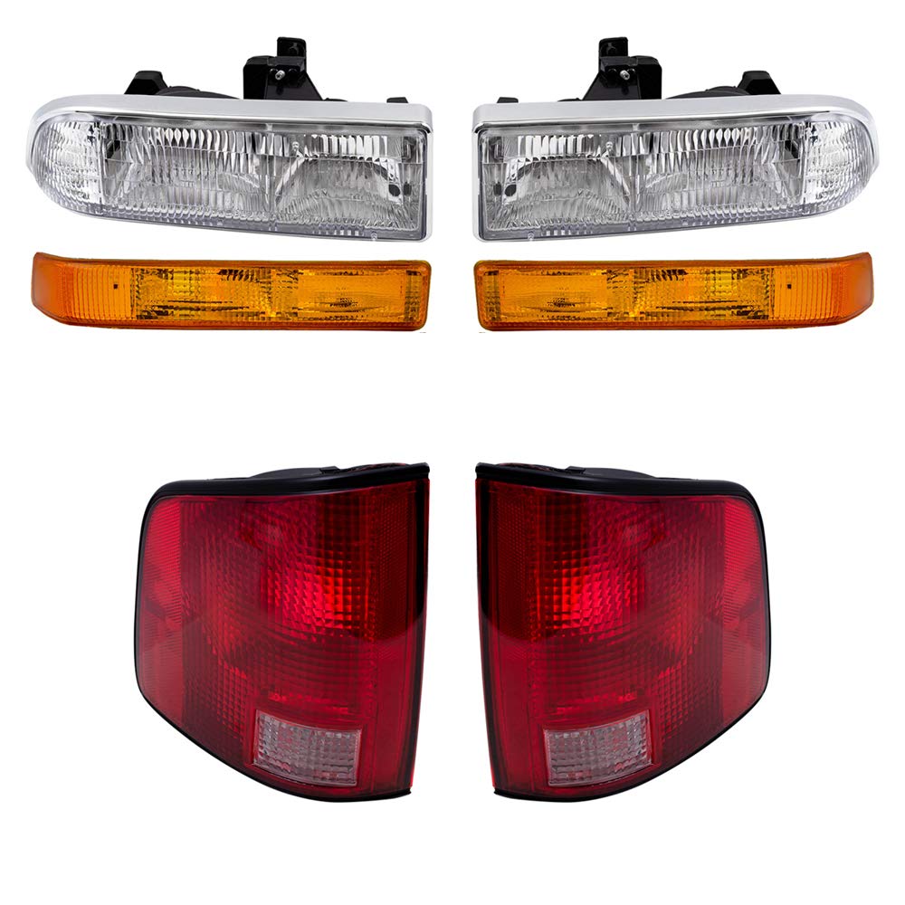 Brock Replacement Headlights & Signal Lights - 6 Piece Set for 1998-2004 Chevy S10 (Driver & Passenger Side, Black Edge, No Fog Lights) - Perfect for Night Driving & Vehicle Restoration Projects
