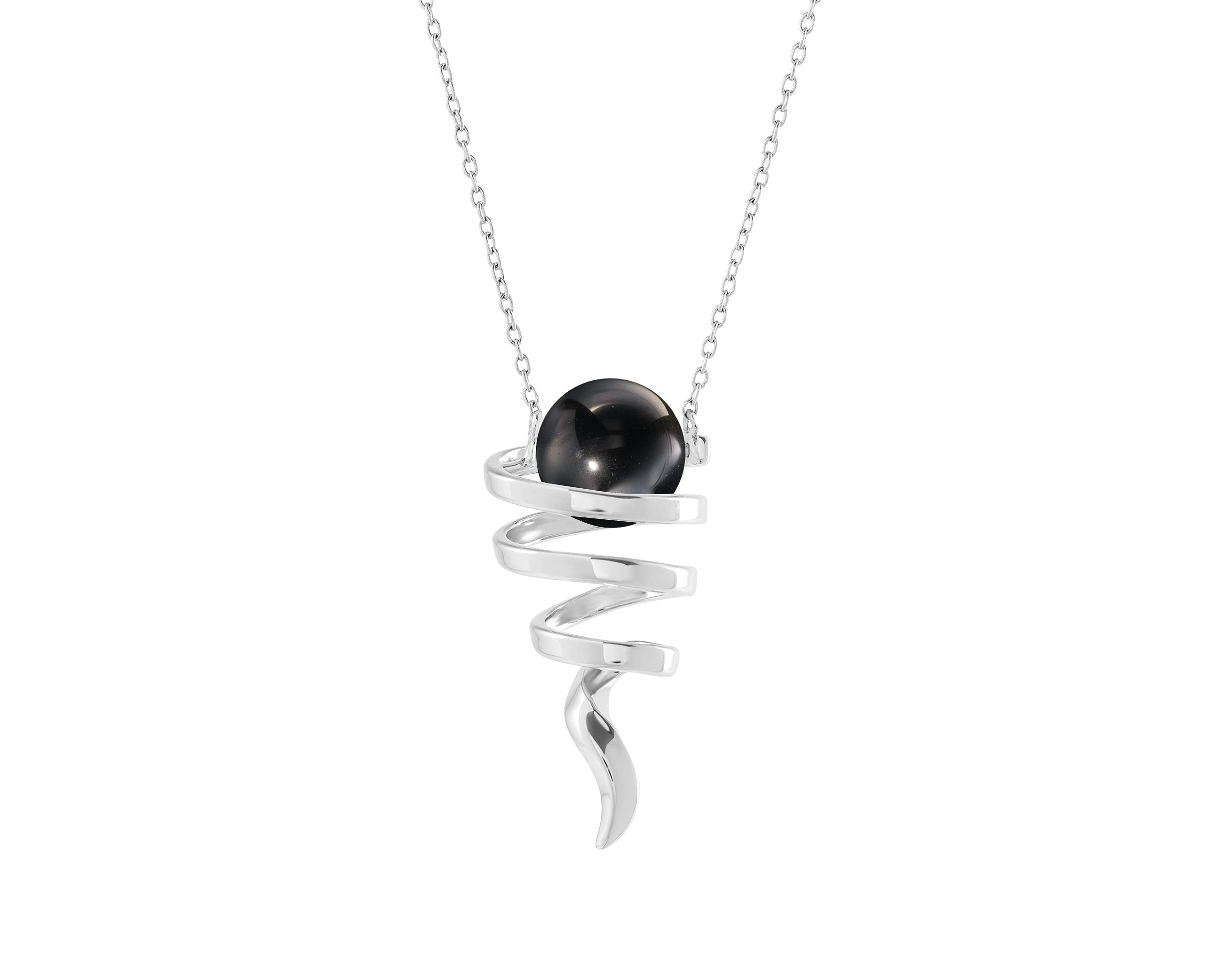 Black Tourmaline Pendant Necklace for Women - Birthstone Silver Chain Necklace - Modern Minimalist Drop Necklace for Everyday Wear & Gift Giving