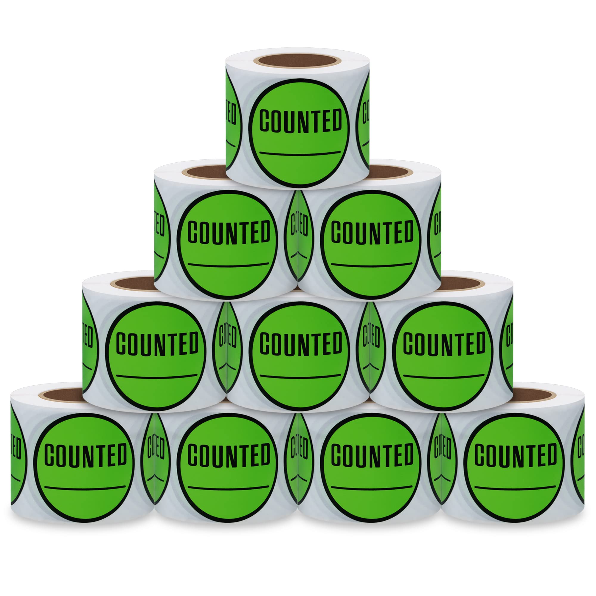 2 Inch Round Counted Inventory Control Stickers - 300 Adhesive Labels Per Roll (10 Rolls) for Shipping, Warehouse & Stock Management - Perfect for Barcode Labeling, Asset Tracking & Organization
