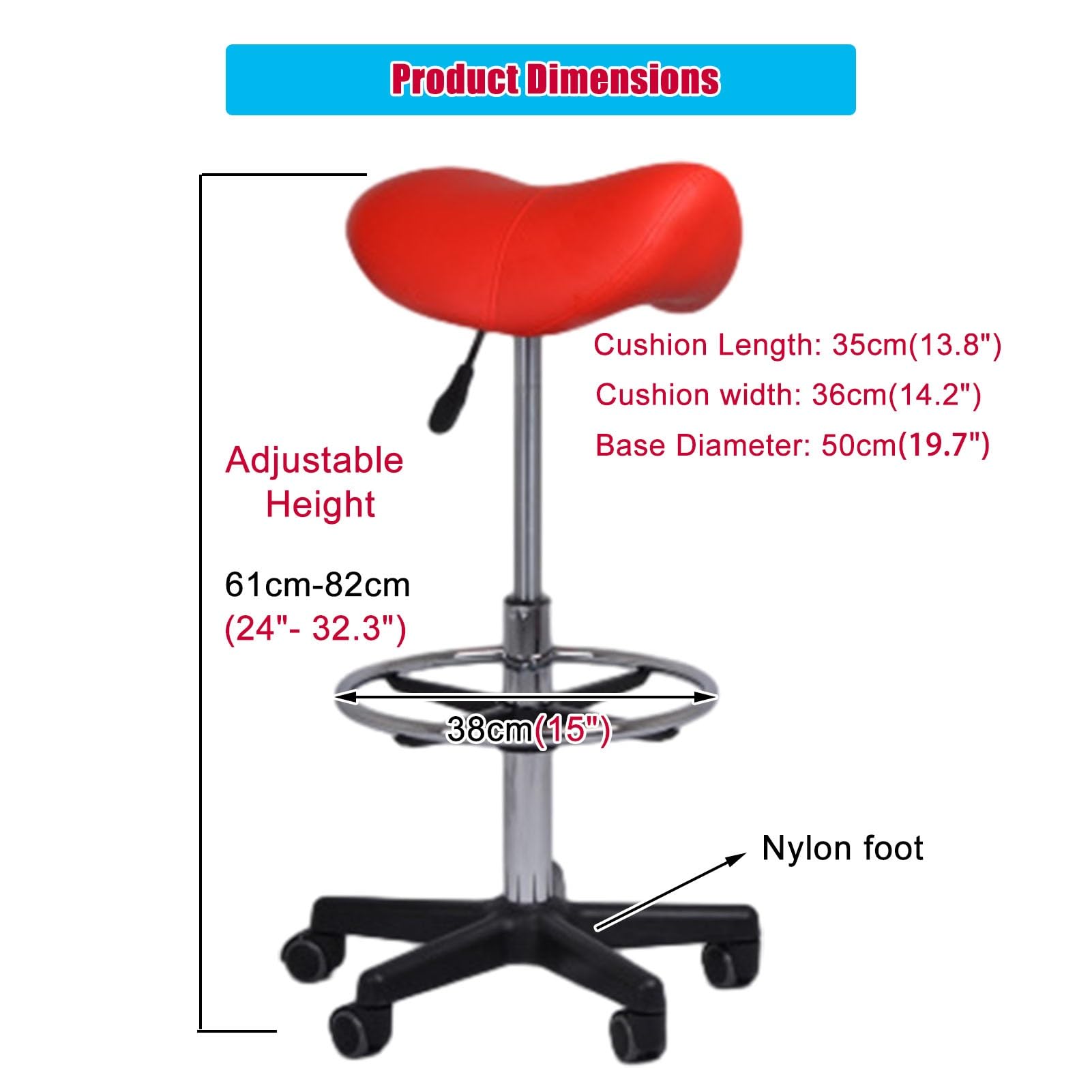 Extra Tall Red Saddle Seat Chair 24
