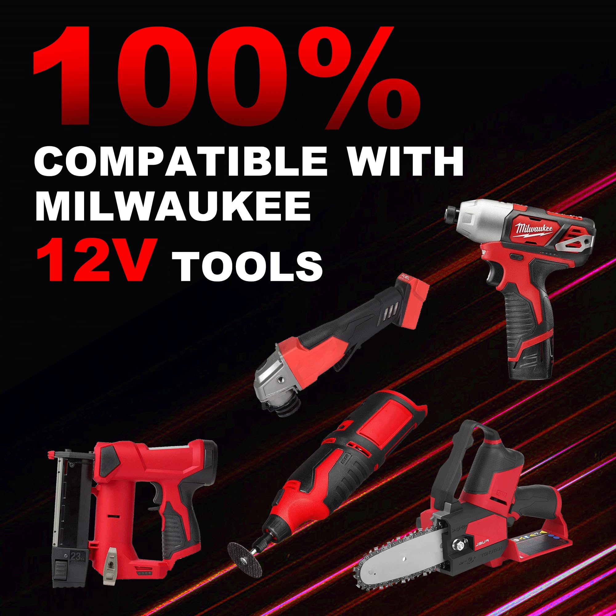 Powilling 4-Pack 3500mAh 12V Lithium Replacement Battery & Rapid Charger Compatible with Milwaukee M12 Tools - Perfect for Drills, Saws, and Power Tools in Construction & DIY Projects