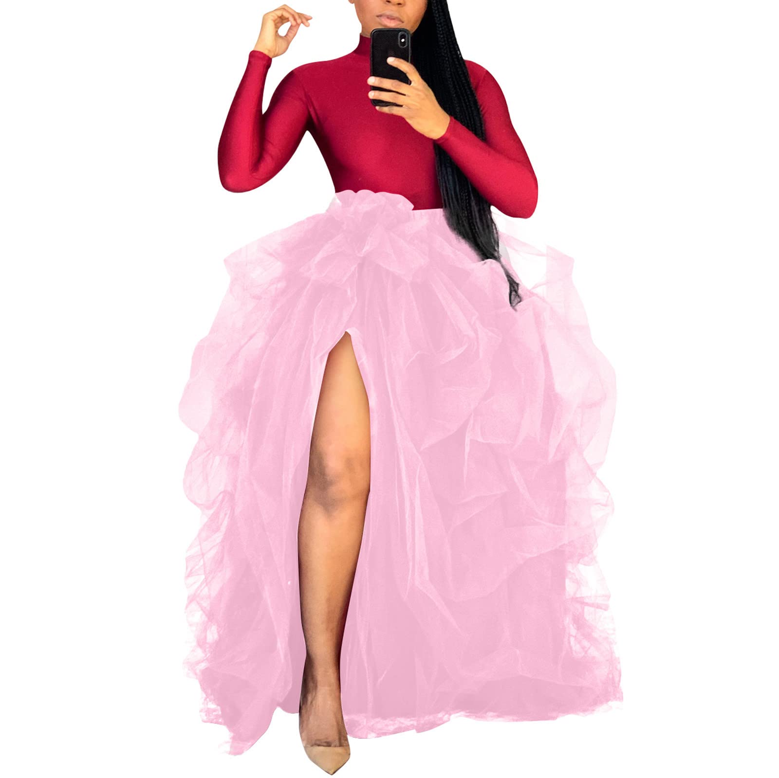 Elegant Women's High Waisted Tulle Maxi Skirt - Peplum Mesh Skirt for Summer & Fall Weddings, Parties & Special Occasions | Perfect for Wedding Guests, Prom & Evening Events