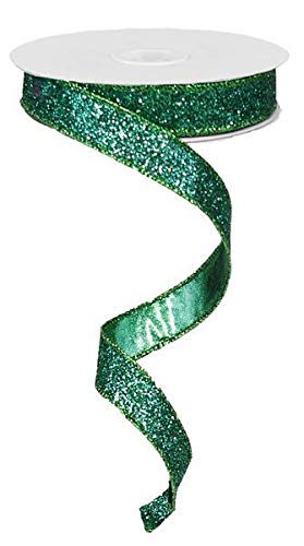 5/8 Inch Glitter Metallic Ribbon - 10 Yards Emerald for Gift Wrapping