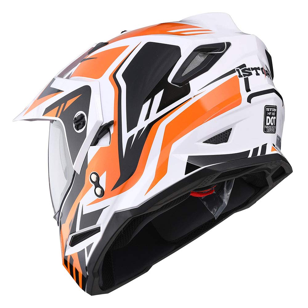 1Storm HF802 Dual Sport Motorcycle Helmet - Full Face Off-Road Motocross Helmet with Dual Visor for Adventure Riding & Trail Biking - DOT Certified Safety Gear